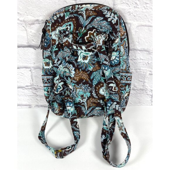 Vera Bradley Backpack Java Blue Brown Floral Quilted Purse Bag Zipper Retired - Picture 3 of 16